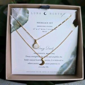 Luna Norte Druzy Quartz Necklace Set 16” & 17” w/ 2" Extenders 14KT Plated Brass